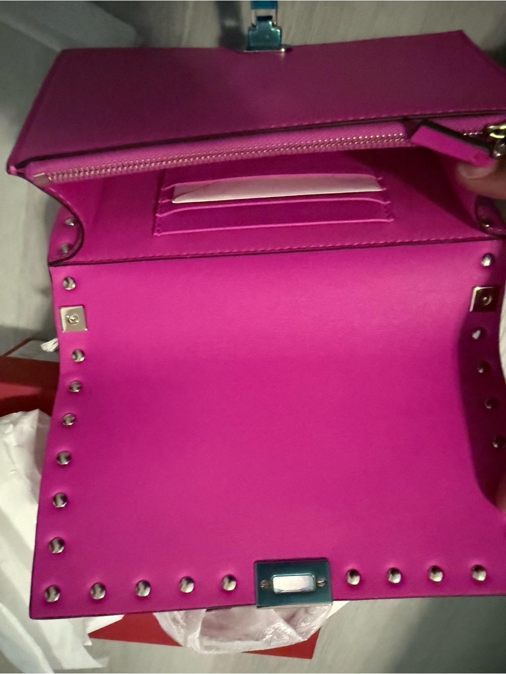 Valentino Garavani Hot Pink Studded Wristlet Clutch - Picture 1 of 3